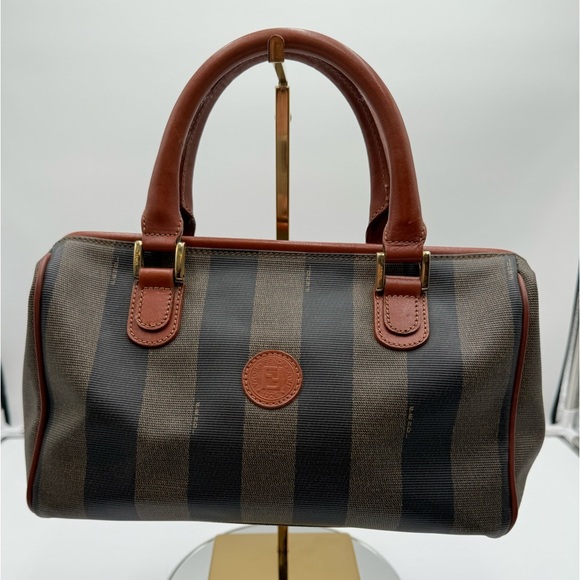 Fendi Handbags - Fendi-Authentic- Pecan Canvas Boston Bag Brown / Black